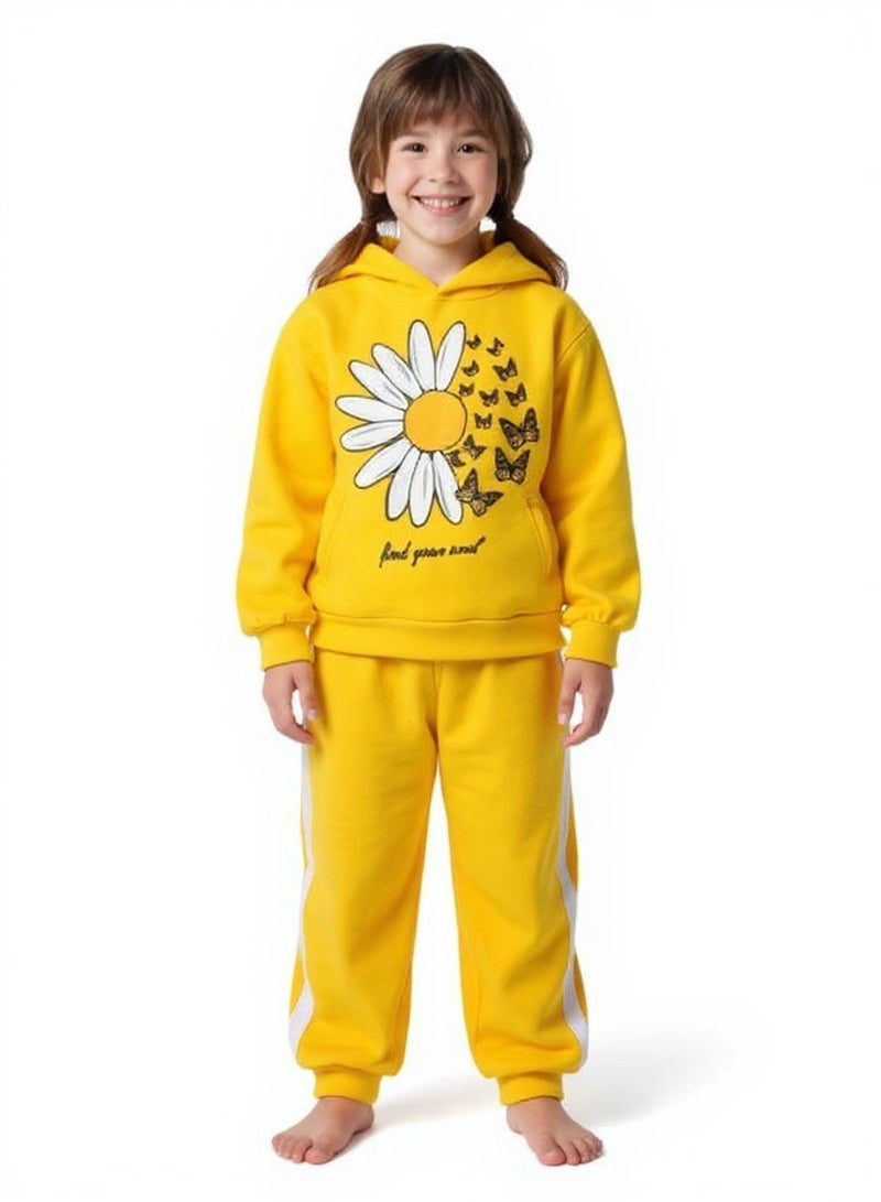 lecoo Girls' Winter Pajama Set - Milton Comfortable and suitable for cold winter - 2-piece set (Milton hooded neck long-sleeve pull-on sweatshirt and elasticated waist pants). - Image 1