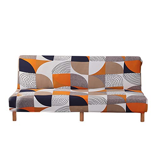 MIFXIN MIFXIN Stretch Futon Cover Armless Sofa Slipcover Elastic Spandex Folding Sofa Bed Couch Cover Printed Washable Furniture Protector for Sofa Without Armrest Orange Geometry 