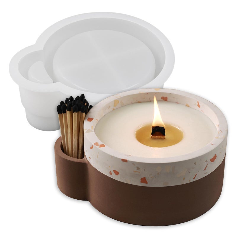 Wehous Large Candle Holder Silicone Resin Concrete Cement Mold Unique Candle Vessels Jewelry Holder Round Container Jar Box Bowl for DIY Storage Craft Decor