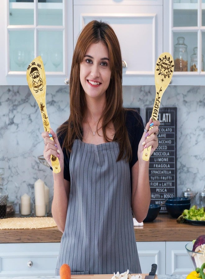وولاين مجموعة ملاعق خشبية من والين، 12 قطعة، بتصميمات سانتا ورجل الثلج وشجرة عيد الميلاد، مصنوعة من الخشب الطبيعي المحروق، مثالية لتزيين حفلات عيد الميلاد ومستلزمات المطبخ المنزلي. - Image 5