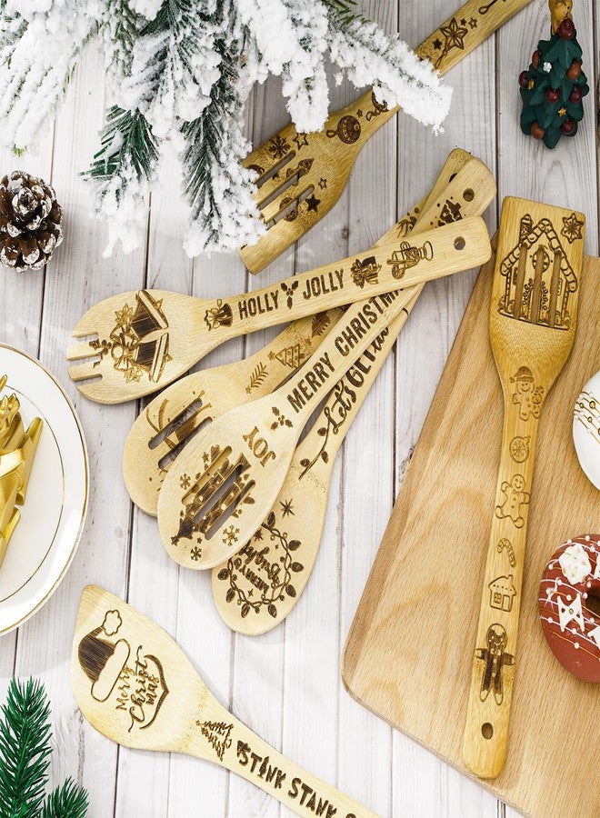 وولاين مجموعة ملاعق خشبية من والين، 12 قطعة، بتصميمات سانتا ورجل الثلج وشجرة عيد الميلاد، مصنوعة من الخشب الطبيعي المحروق، مثالية لتزيين حفلات عيد الميلاد ومستلزمات المطبخ المنزلي. - Image 3