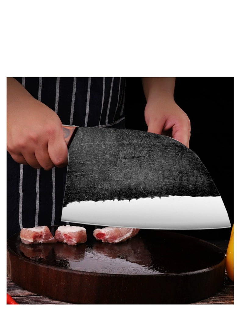 Astylway 6.7 Inch Full Tang Serbian Chef Knife Forging Kitchen Knife Wood Handle Set with Leather Sheath Butcher Knife Outdoor for Family BBQ Camping - Image 2