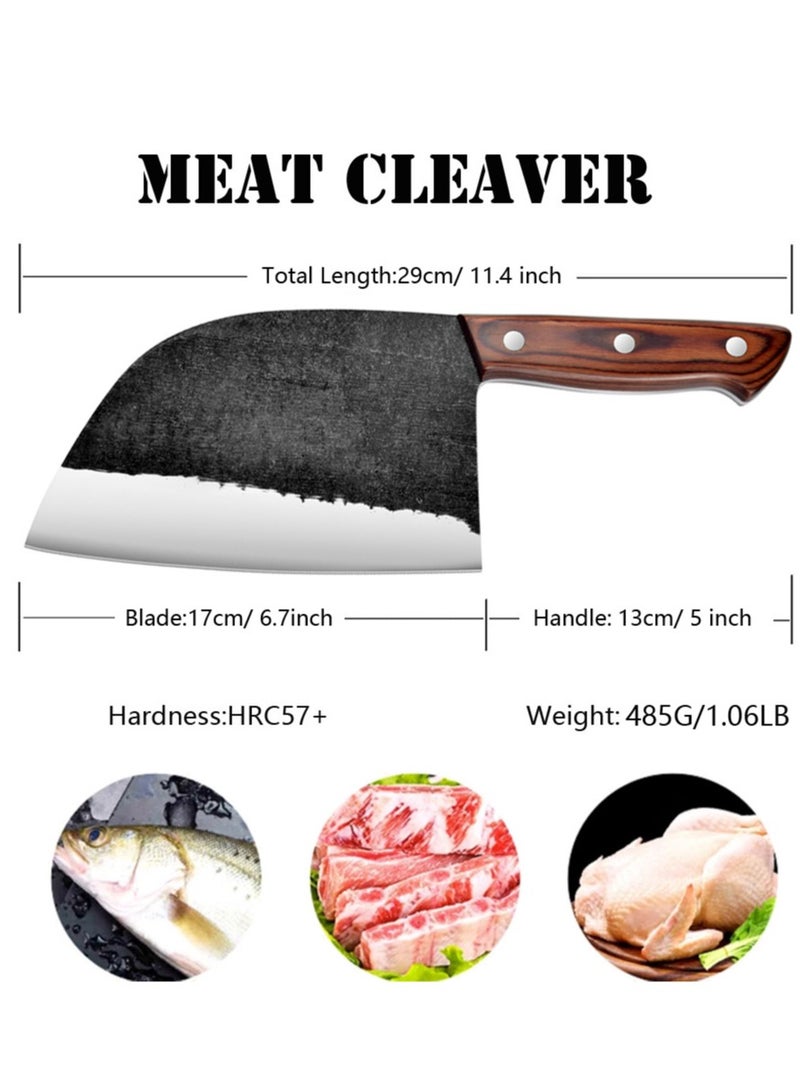 Astylway 6.7 Inch Full Tang Serbian Chef Knife Forging Kitchen Knife Wood Handle Set with Leather Sheath Butcher Knife Outdoor for Family BBQ Camping - Image 4