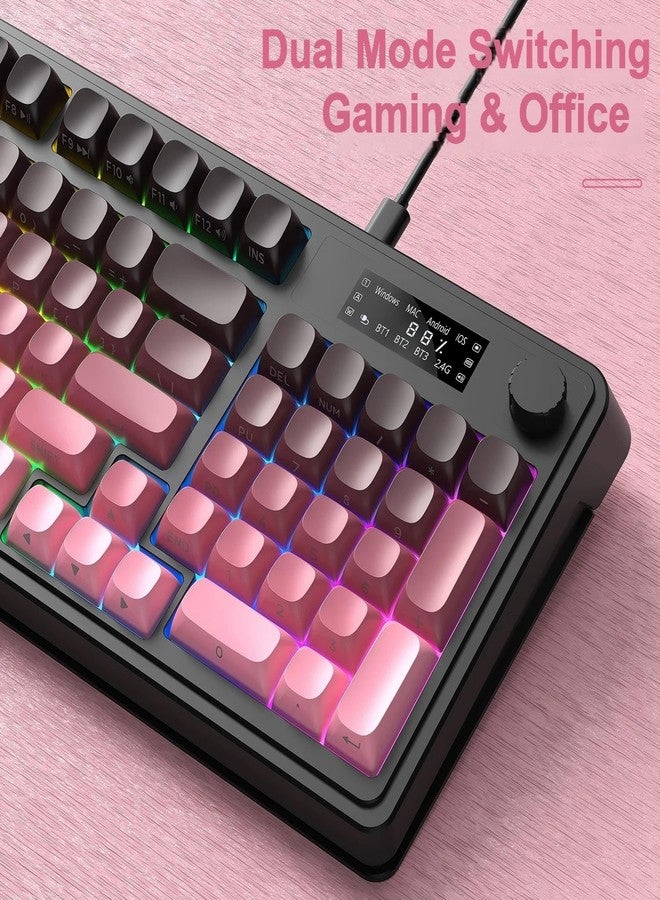AULA S99 Pro Keyboard, Wireless Keyboards with Media Knob Custom RGB Backlit, 3-Modes BT/2.4G/USB-C Membrane Gaming Creamy Keyboard for Windows/MAC/PC Gamer - Black Pink - Image 3