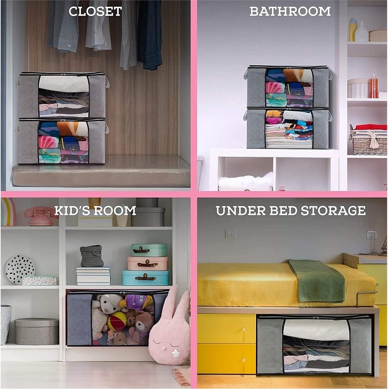 05L Clothes Storage Bag Organizer,Closet Organizer,Underbed Storage Containers with Reinforced Handle Thick Fabric for Comforters,Blankets,Foldable with Sturdy Zipper 70 * 50 * 30cm-Multi color - Image 5