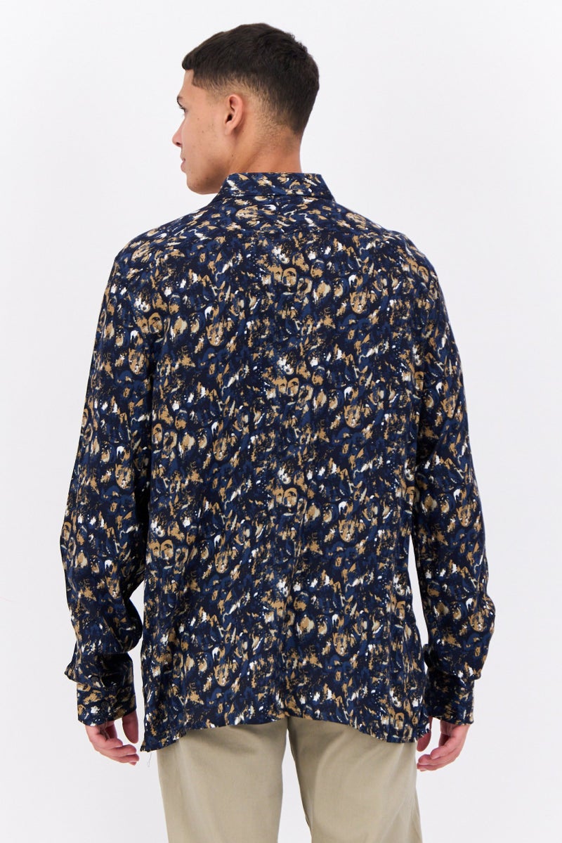 PERRY ELLIS Men Regular Fit  Paint Stroke-Print Long Sleeves Casual Shirt, Multicolor - Image 3