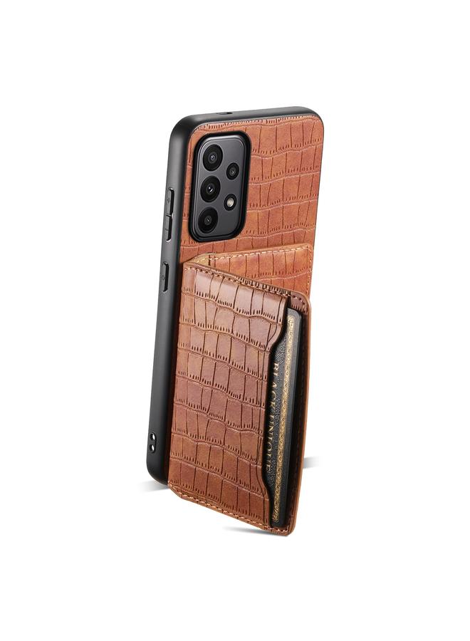 اس-توب جراب لهاتف Samsung Galaxy A23 بتصميم حقيبة بطاقات من نسيج التمساح مع تغطية كاملة - Image 3