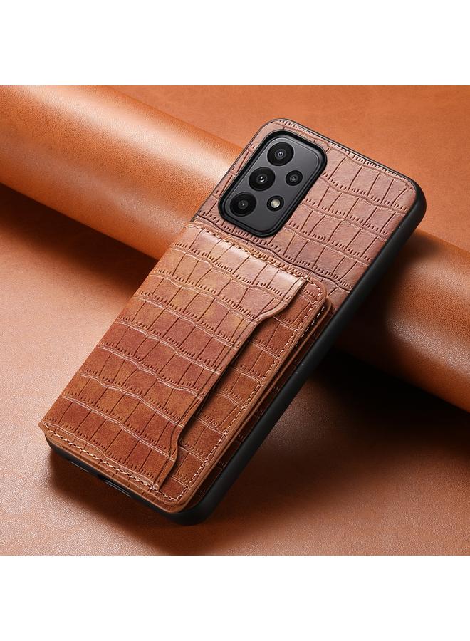 اس-توب جراب لهاتف Samsung Galaxy A23 بتصميم حقيبة بطاقات من نسيج التمساح مع تغطية كاملة - Image 2