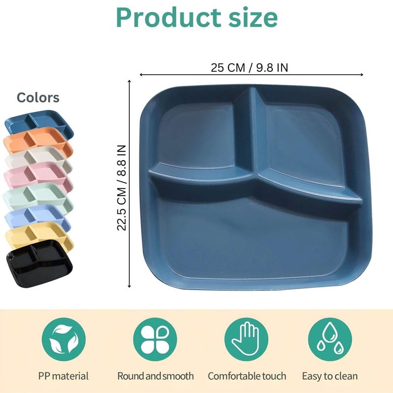 FLOXIT 4 Pcs Unbreakable Divided Plates Square Reusable Portion Control Plates Wheat Straw Lunch Trays Microwave Dishwasher Safe Tableware for Kids Adults Toddler Snack Meals Dinner Picnic Random - Image 2