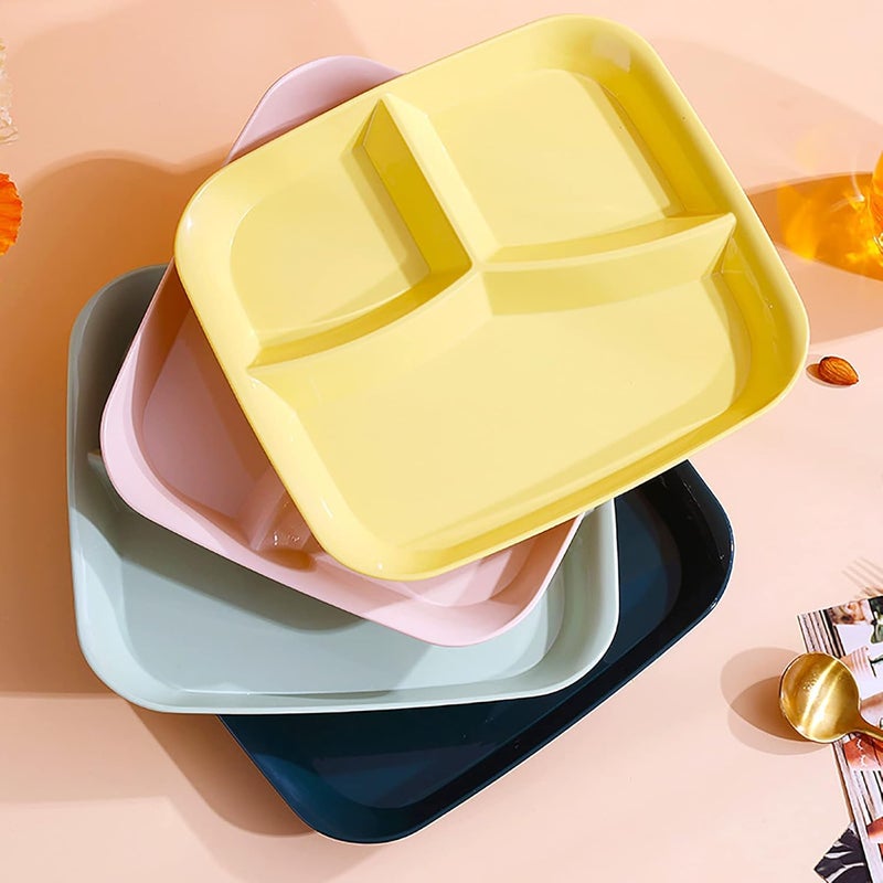 FLOXIT 4 Pcs Unbreakable Divided Plates Square Reusable Portion Control Plates Wheat Straw Lunch Trays Microwave Dishwasher Safe Tableware for Kids Adults Toddler Snack Meals Dinner Picnic Random - Image 3