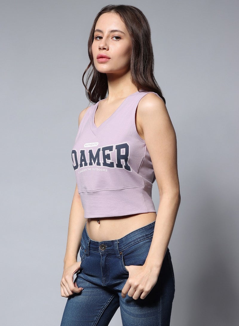 HIGH STAR Lilac Crop Top for Women, Sleeveless with V-Neck - Image 3