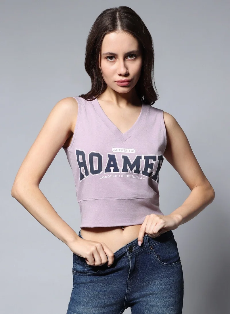 Lilac Crop Top for Women, Sleeveless with V-Neck