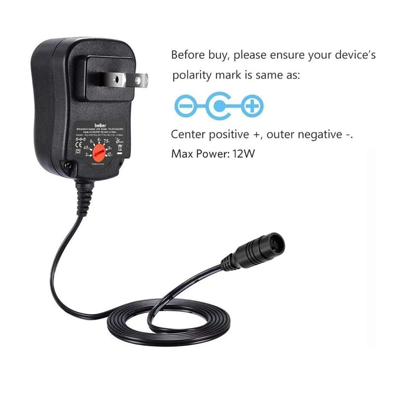 Belker 12W Universal 3V 4.5V 5V 6V 7.5V 9V 12V AC DC Adapter Power Supply for Household Electronics Mp3 Routers TV Boxes LCD Tablets CCTV IP Cameras Max. 1000mA [BB] - Image 3