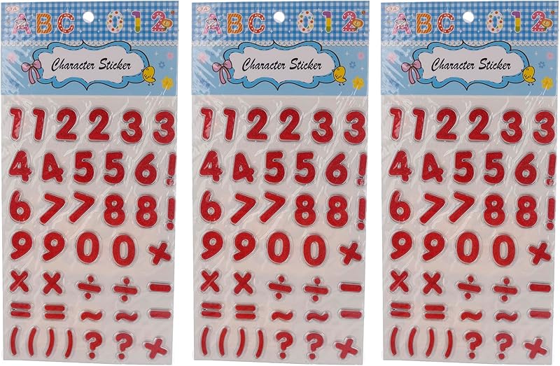 3A Plastic English Numbers Sticker Set Of 3 Pieces For Kids - Red 21915-3 - 3A-5120-Red11