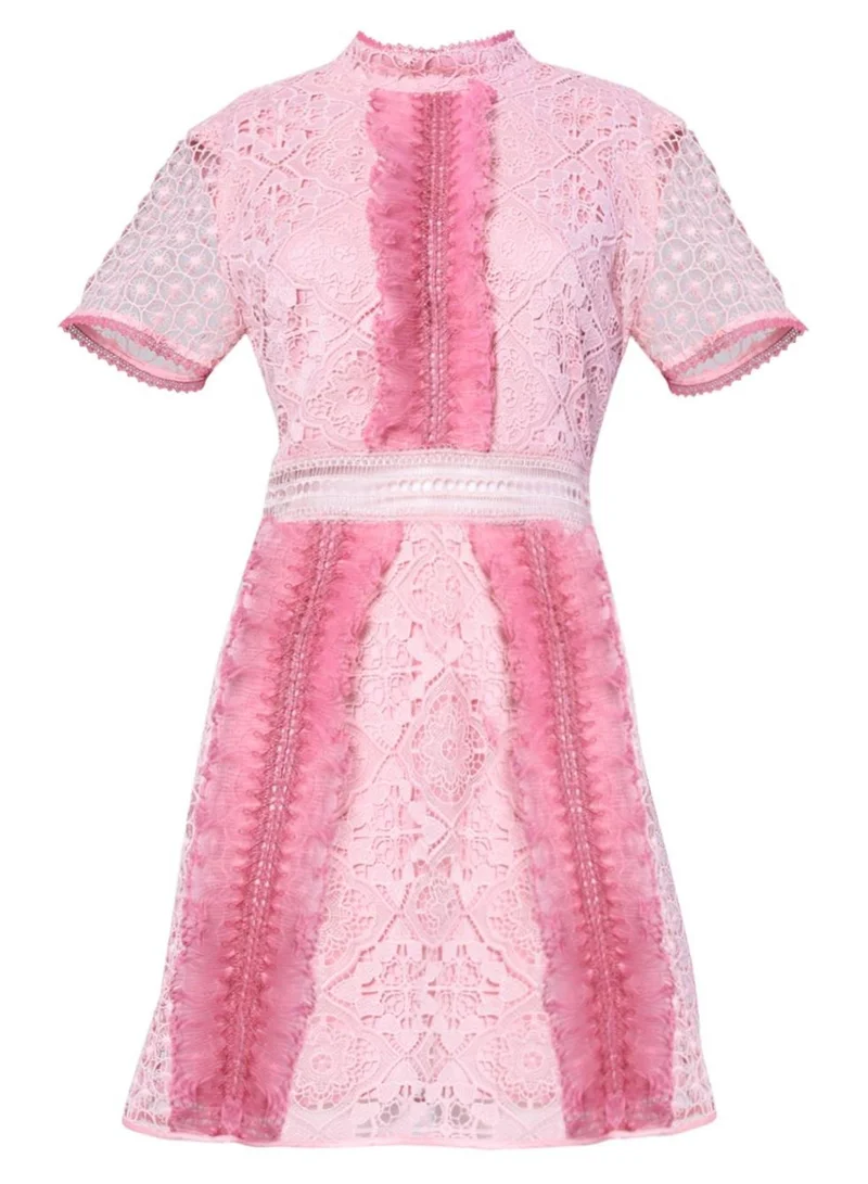 True Decadence Lana Blush Pink Mixed Lace Mini Dress