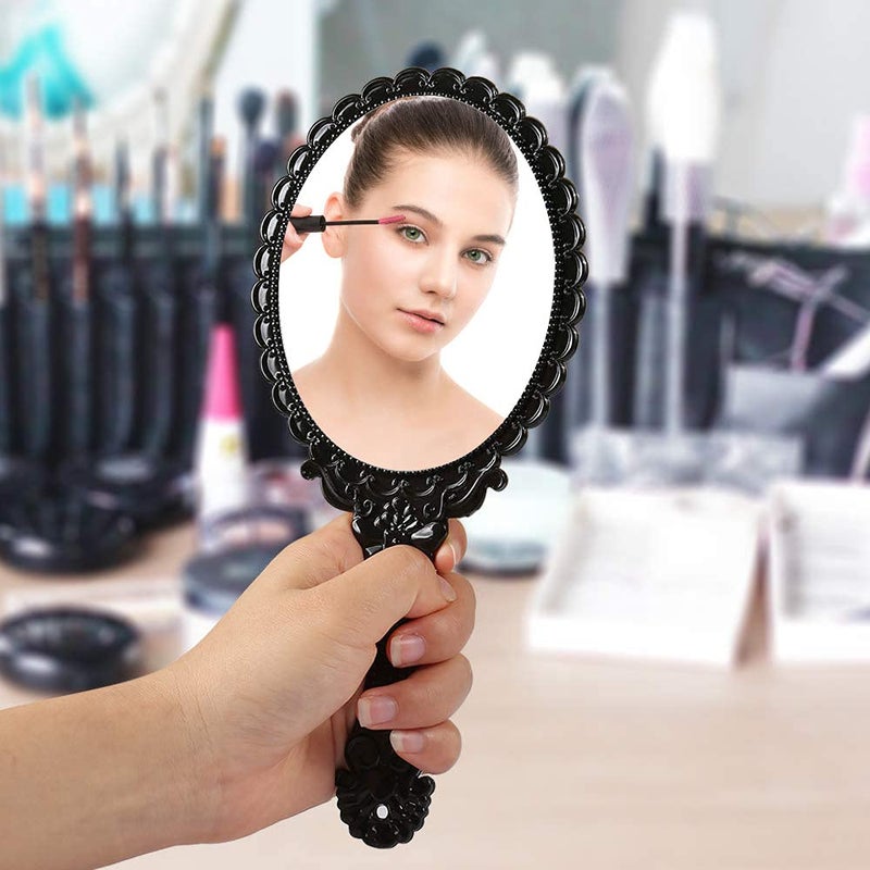BAOZOON مرآة يد كلاسيكية من باوزون بمقبض - مرآة مستحضرات تجميل لطيفة محمولة باليد، مرآة مكياج للسفر مقاس 9.8 × 4.5 بوصة (أسود) - Image 5