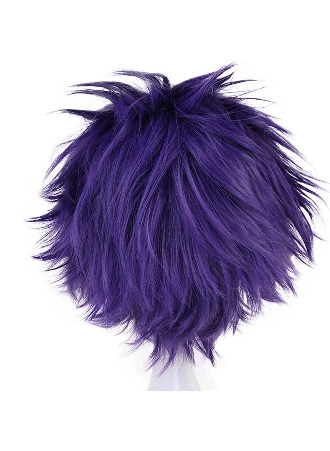 ANOGOL Hair Cap+Short Wavy Purple Cosplay Wig Synthetic Hair Costume Anime Wigs Fancy Dress Costume Wig for Halloween Party - Image 4