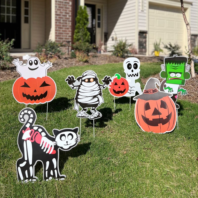 GameXcel 6PCS Yard Signs for Halloween Props Yard Stakes Pumpkin Ghost Monster Yard Sign Stakes for Halloween Decorations Outdoor Lawn Decor Yard Decorations