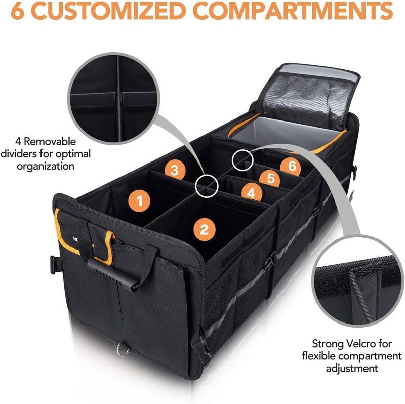 Excefore Car Trunk Organizer Holder, Auto Cargo Storage Box, Multipurpose Waterproof Car Trunk Organizer, Container Boot Case with Foldable Cover Lid, Collapsible Multi-Compartment, Non-Slip Bottom Black 35'' - Image 3