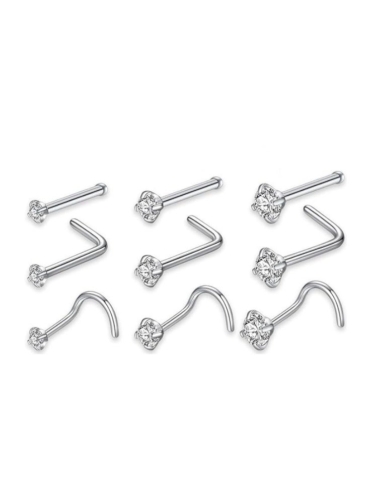 Nose studs set for men and women, including helix cartilage, tragus,  and L-shaped/corkscrew/straight nose studs
