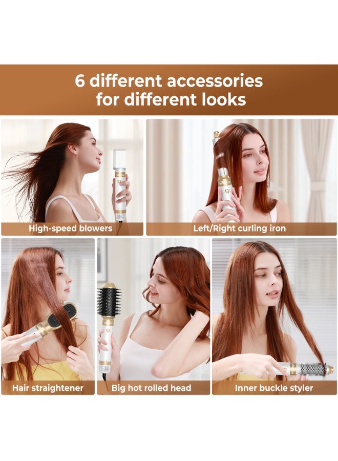 UKLISS 1000 Watt Hair Dryer Brush Ceramic Dryer And Styler 6 In 1 Professional white Hair Dryer & Styler with Hot Air Brush, Curling Wand, Diffuser Nozzles & Straightener Comb for Salon-Quality Styling at Home - Image 4