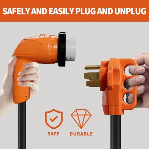 Ficstar 50 Amp RV Extension Cord 10 ft, Heavy Duty 6/3+8/1 SJTW AWG RV Power Cord with Grip Handle Twist Lock, NEMA 14-50P to SS2-50R with Polarity Lamp, Black - Image 4