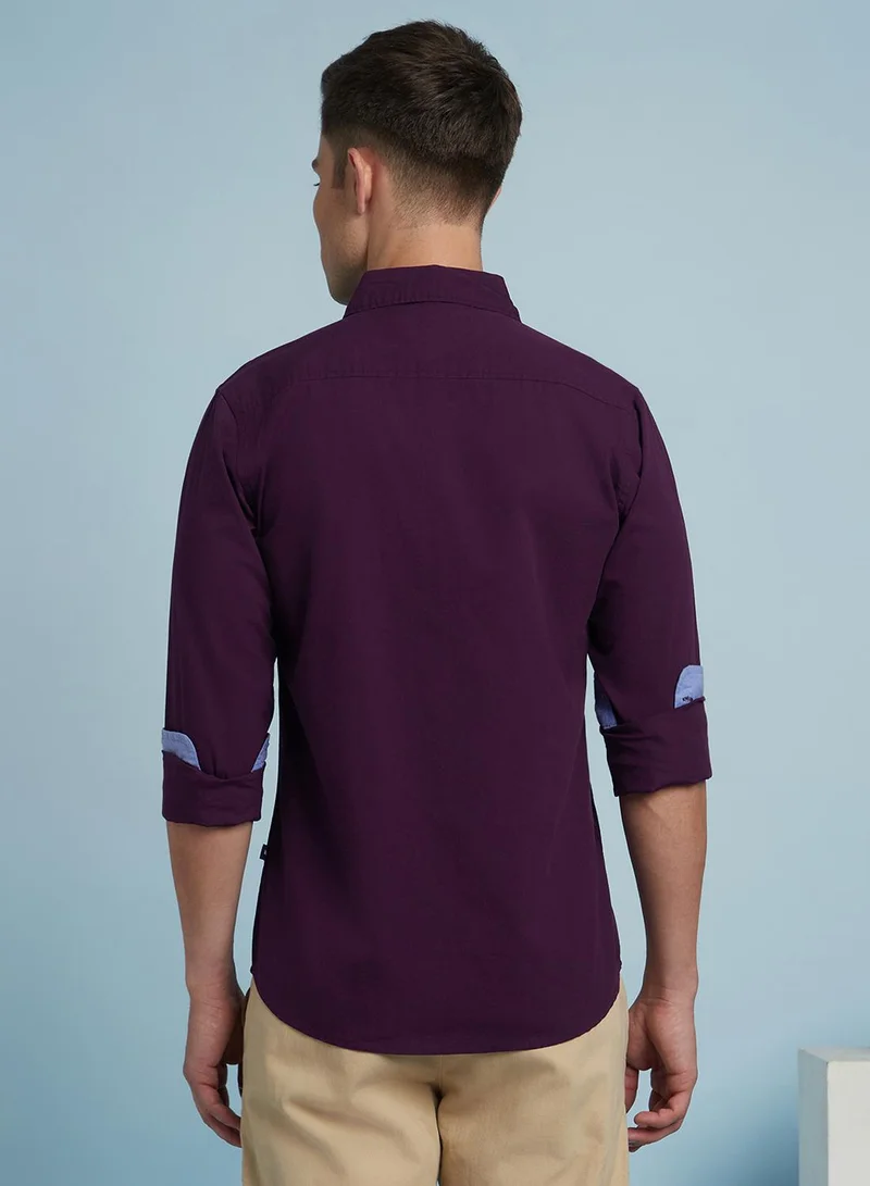 Dennis Lingo Men's Purple 100% Cotton Solid Button Down Regular Fit Shirt