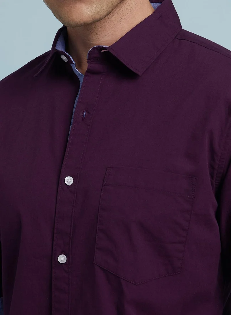 Dennis Lingo Men's Purple 100% Cotton Solid Button Down Regular Fit Shirt
