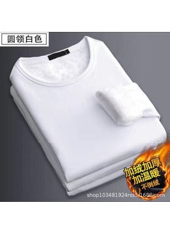 Generic Winter mens fleece-lined warm clothes student thickened underwear suit autumn clothes long pants youth V-neck white bottoming shirtRound neck white fleece-lined top Round neck white fleece-lined top 