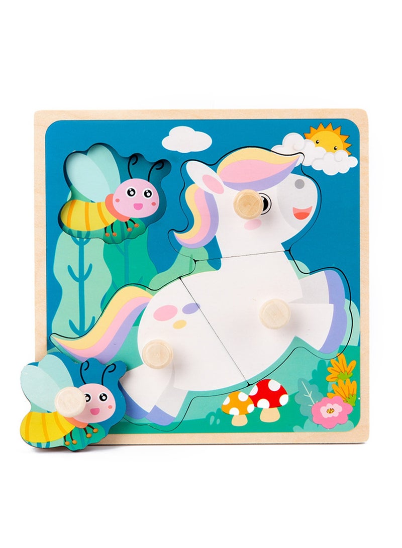 لعبة أحجية الصور المقطوعة الخشبية على شكل حصان بطول 15 سم للأطفال من عمر 1 إلى 3 سنوات مع مقبض، لعبة أحجية تعليمية للأطفال الصغار لتعلم المهارات الحركية الدقيقة، هدية مثالية للأولاد والبنات من عمر 1 إلى 2 إلى 3 سنوات - Image 1