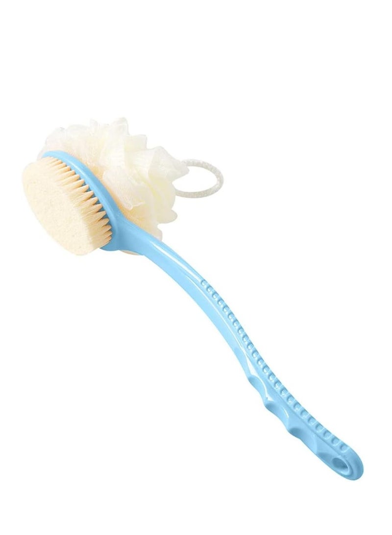 Excefore Bath Brush 2 in 1 Back Scrubber Long Handled With Ball Mesh Luffa Pouf Sponge Bathroom Tool Accessories Blue - Image 2