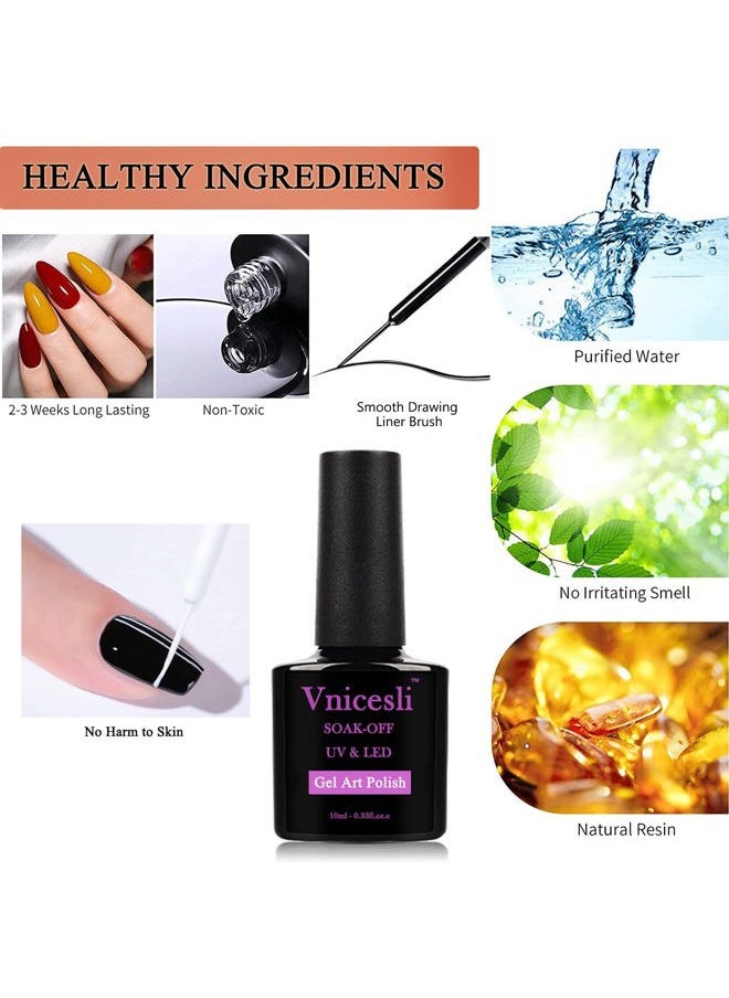 Vnicesli - White Nail Art Gel Liner Gel Polish, Gel Paint Nail Art for Swirl Nails Built Thin Nail Art Brush in Gel Pens Soak Off Spider Liner Paint Gel Nail French Manicure for Home Salon - Image 1