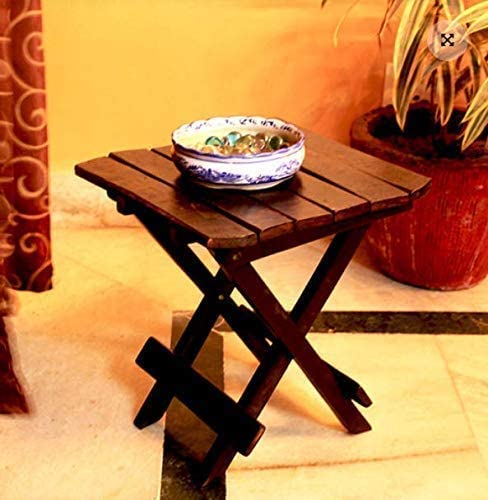 Generic A one handicrafts Wooden Handmade Square Finish Stool for Living Room, Side Table with Deco Paint. L x W x H 12 x 12 x 12 inch. (Small, Brown)  - Image 1