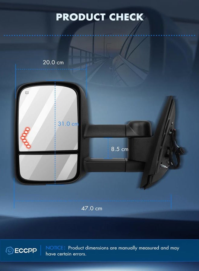 ECCPP Towing Mirrors Replacement fit for 2008-2013 for Chevy for Avalanche for Tahoe for Silverado for Suburban for GMC for Sierra 1500 for Yukon Power Heated Arrow Signal Towing Mirrors - Image 4