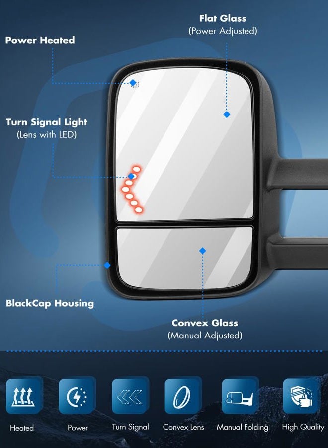 ECCPP Towing Mirrors Replacement fit for 2008-2013 for Chevy for Avalanche for Tahoe for Silverado for Suburban for GMC for Sierra 1500 for Yukon Power Heated Arrow Signal Towing Mirrors - Image 3