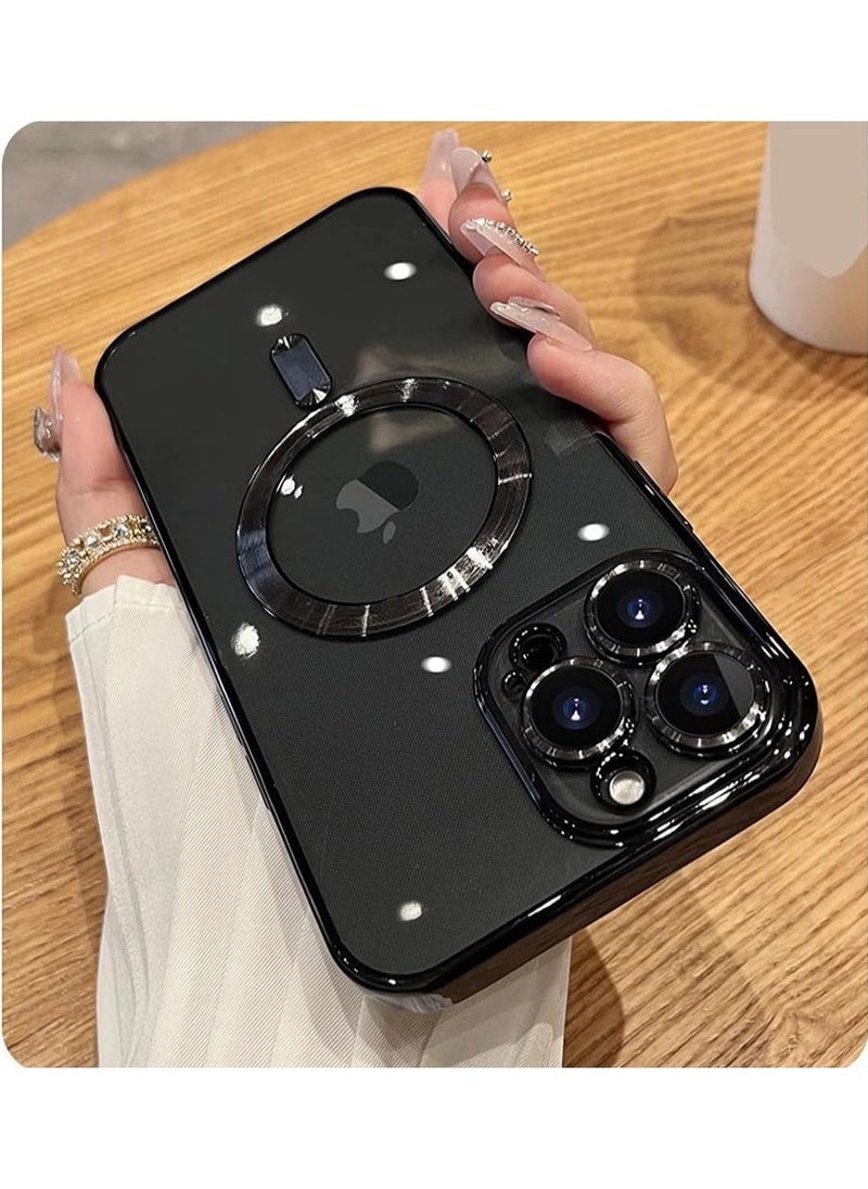 Raxoom Magnetic Case for iPhone 15 Pro Max Case [Compatible with MagSafe] Full Camera Protection Clear Plating Luxury Cover for Women Men Soft TPU Bumper Drop Protective Phone Case (6.7"),Black - Image 3
