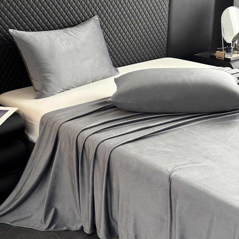 Twin Bean Paste Crystal Velvet Bed Sheet 66.14 X 96.06 Inches - Image 1