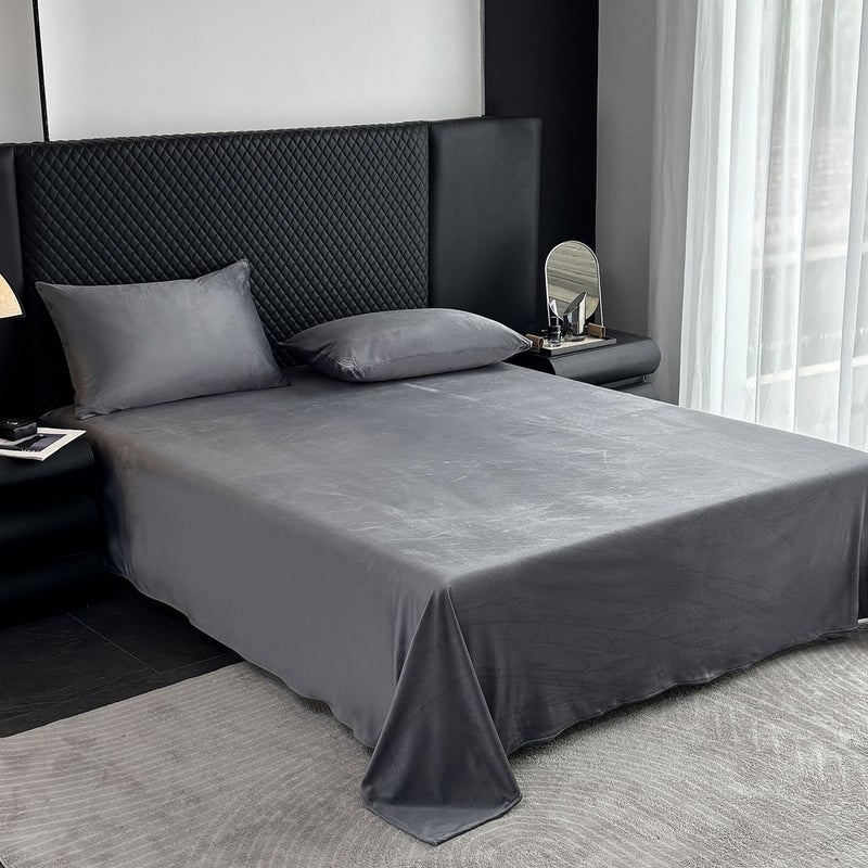 Twin Bean Paste Crystal Velvet Bed Sheet 66.14 X 96.06 Inches - Image 2