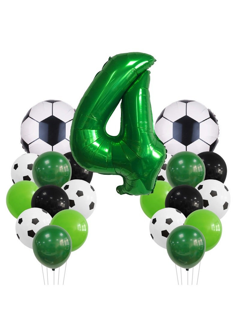 MIXDE 32 Inch Soccer Balloons Set 4st Birthday Decoration Green Number 4 Foil Soccer Balloon Black Star Balloons for Children's Boys Birthday Party Football Themed Party Supplies (4) - Image 1