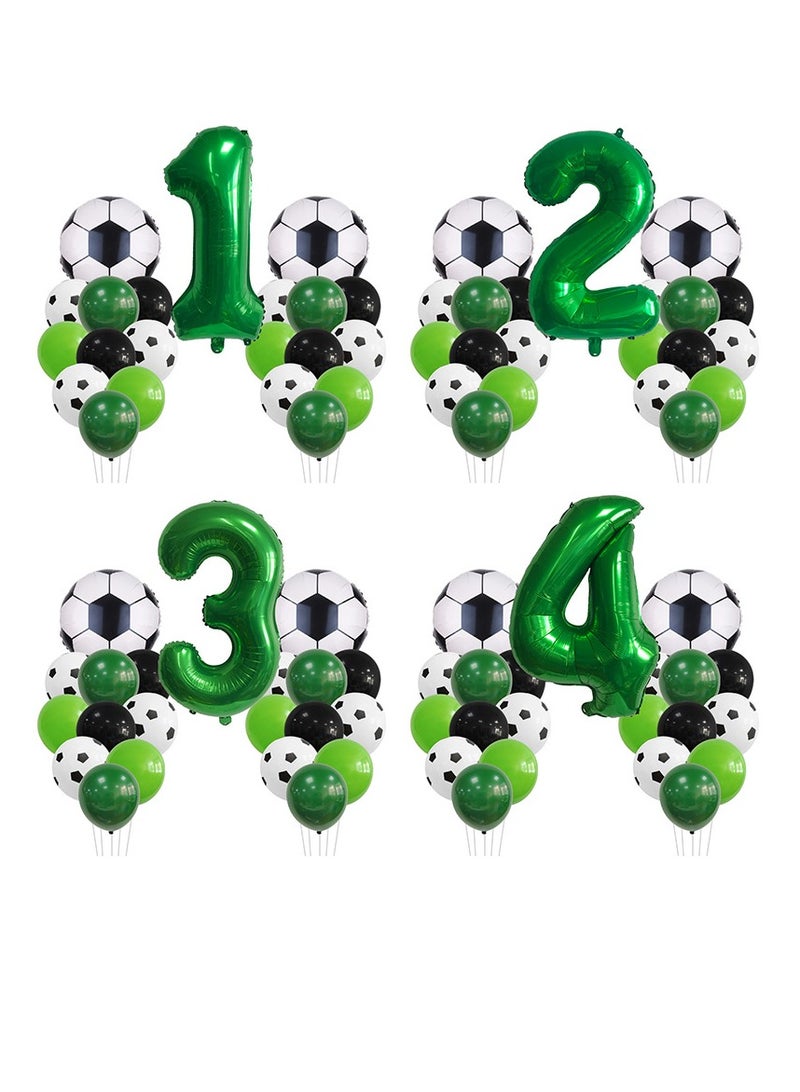 MIXDE 32 Inch Soccer Balloons Set 4st Birthday Decoration Green Number 4 Foil Soccer Balloon Black Star Balloons for Children's Boys Birthday Party Football Themed Party Supplies (4) - Image 2