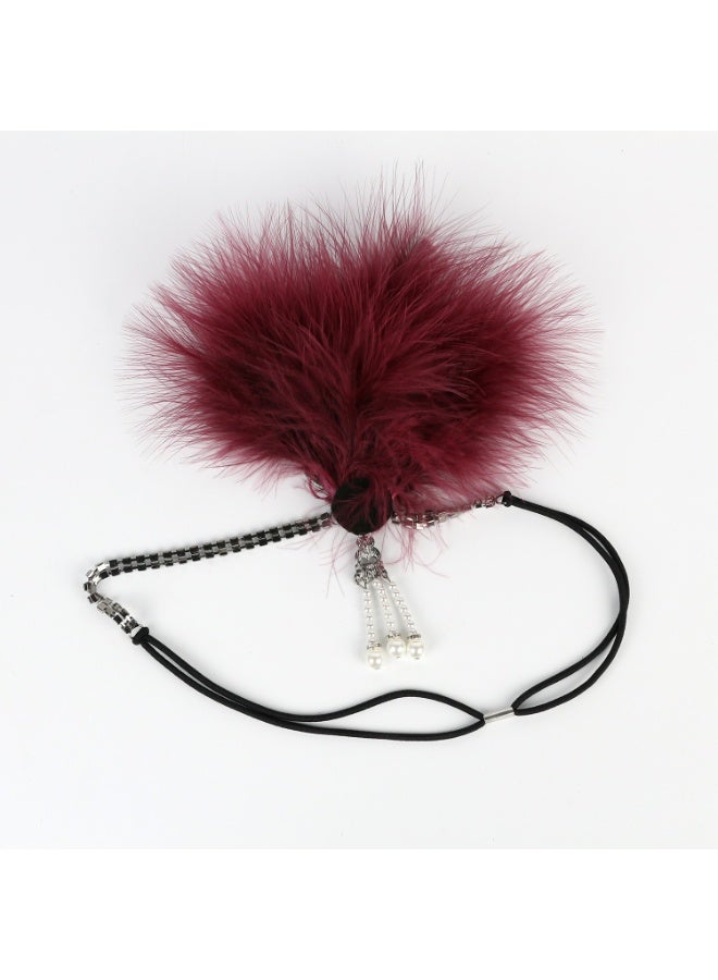 1920s Feather Headwear, Rhinestone Headpiece, Roaring 20s Great Gatsby Headpiece Hair Accessories for Women(Wine Red) - Image 2