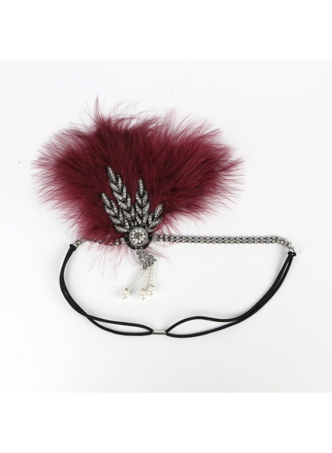 1920s Feather Headwear, Rhinestone Headpiece, Roaring 20s Great Gatsby Headpiece Hair Accessories for Women(Wine Red) - Image 3