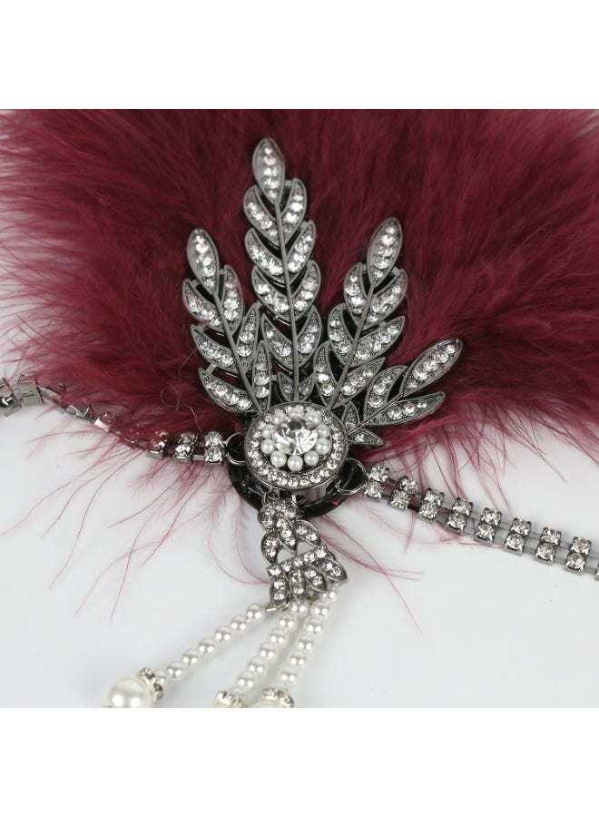 1920s Feather Headwear, Rhinestone Headpiece, Roaring 20s Great Gatsby Headpiece Hair Accessories for Women(Wine Red) - Image 4