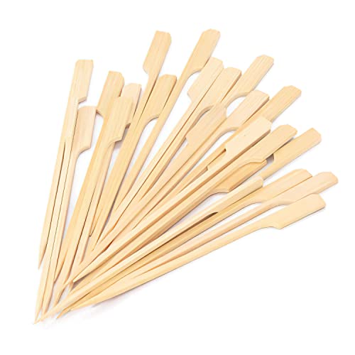 MOLFUJ 4.7 Inch Bamboo Skewers 100PCS Food Appetizer Toothpicks Wide Flat Paddle Bamboo Wood Picks for Cocktail, Marshmallow, Fruit, Grilling, Drink, BBQ, Barbecue, Yakitori Chicken, Fondue, Roasting - Image 1