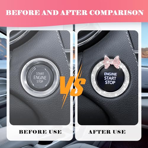 VKQTS 2PCS Pink Bow Car Engine Start Button Cover,Bling Cute Car Push to Start Button Cover Decoration Ring with Rhinestone,Cars Starts Buttons Covers Pink Bow Cars Accessories (Style 1) - Image 4