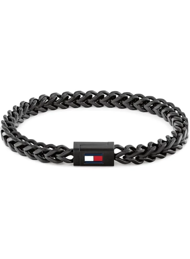 TOMMY HILFIGER Chain Bracelet in Black Steel with the Iconic Tommy Hilfiger Flag