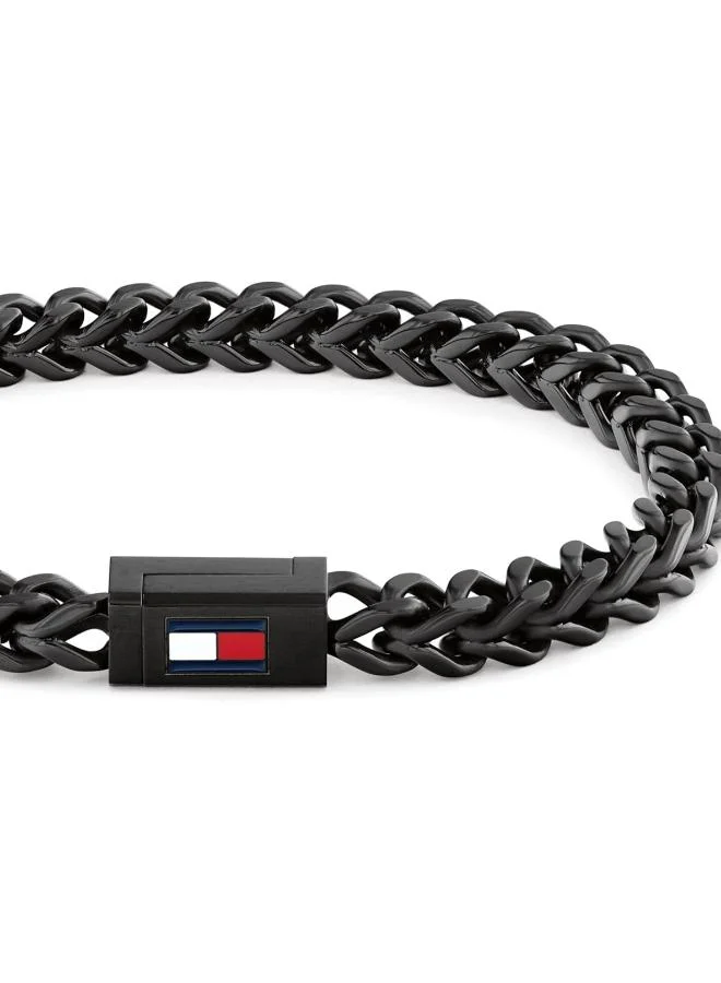 TOMMY HILFIGER Chain Bracelet in Black Steel with the Iconic Tommy Hilfiger Flag
