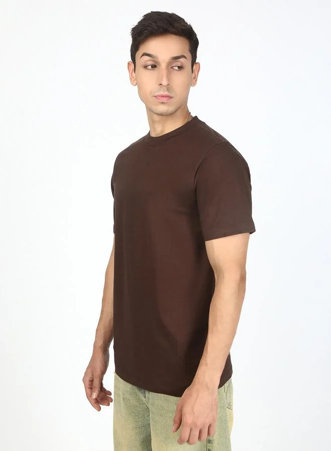 Styli Men Brown Solid Regular Fit T-Shirt By Bene Kleed