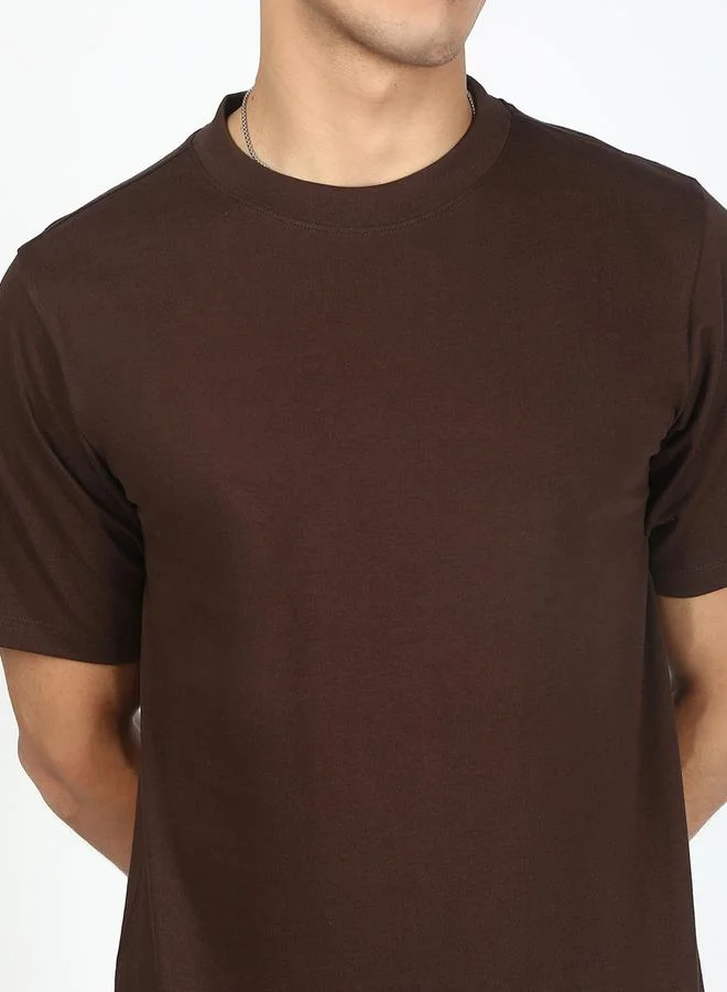 ستايلي Men Brown Solid Regular Fit T-Shirt By Bene Kleed