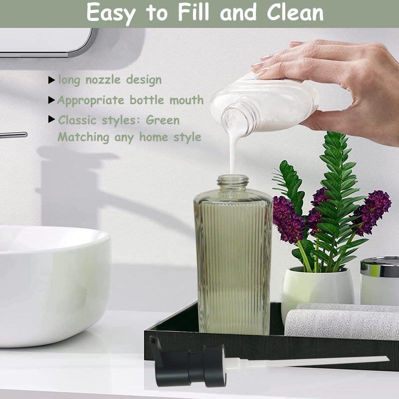 YYTSGG Green Glass Soap Dispenser With Black Pump  12Oz Refillable Liquid Hand Dispenser  Lotion Dish Soap Dispenser For Modern Home Decor  Bathroom  Kitchen Countertop  Hotel - Image 3
